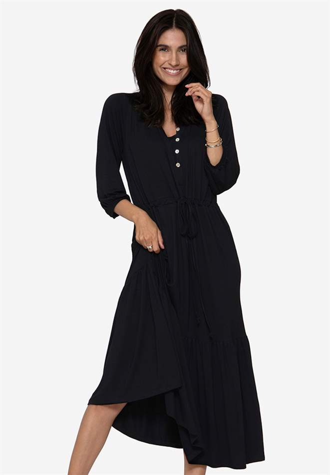 Black bohemian nursing dress in Organic bamboo
