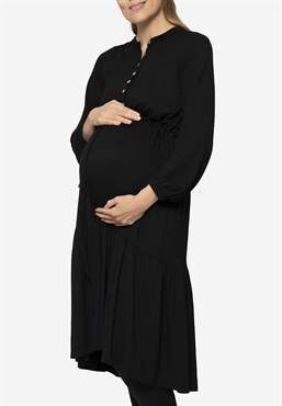 Black bohemian nursing dress in Organic bamboo - full figur