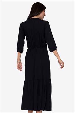 Black bohemian nursing dress in Organic bamboo- seen from back