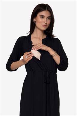 Black bohemian nursing dress in Organic bamboo - access for nursing