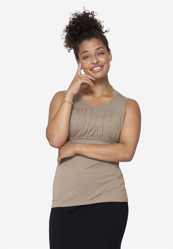 Coral nursing top with pleats at the chest in bamboo - front view