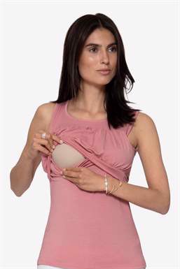 Pink maternity and nursing top  in bamboo fiber (Organically grown), with breastfeeding access