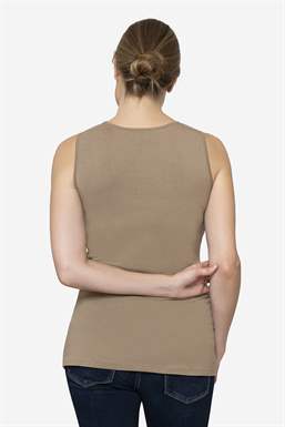 Beige nursing top with pleats at the chest in bamboo, seen from behind