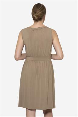 Beige sleeveless nursing dress – in Organically grown bamboo, seen from behind