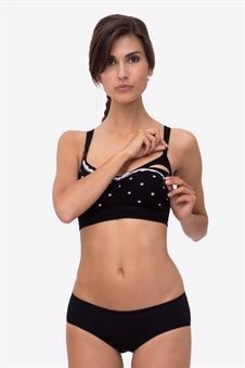 Sporty black nursing bra with polka dots in Organically grown bamboo  - Access for nursing