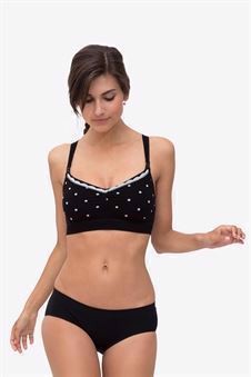 Sporty black nursing bra with white dots