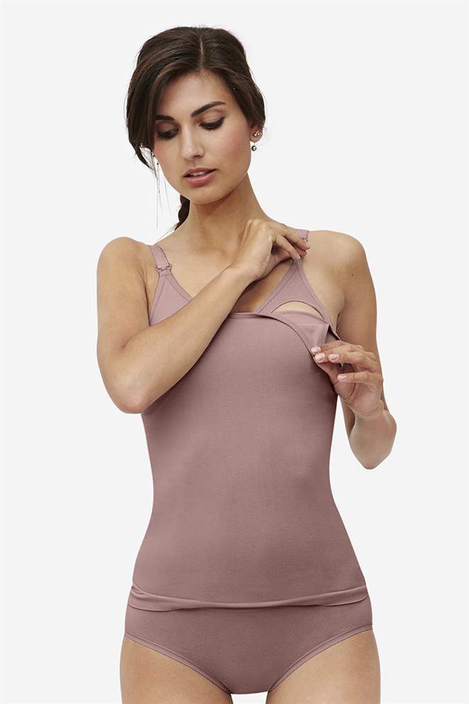 Purple/brown nursing top with built-in bra in Organically grown bamboo 