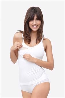 White nursing top with build-in bra made of bamboo fibres (Organically grown) - With breastfeeding access