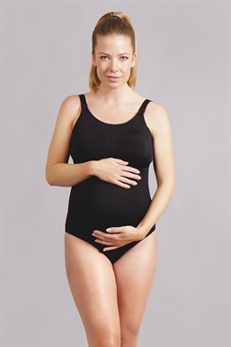 Maternity Swimsuit in black - With pregnant belly, front view