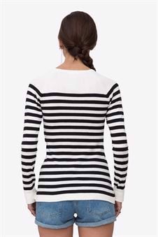 Black/white striped nursing shirt made in organic cotton knit - a shot from the back 