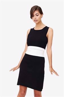 Black nursing dress with slim white waistline - a view from the front