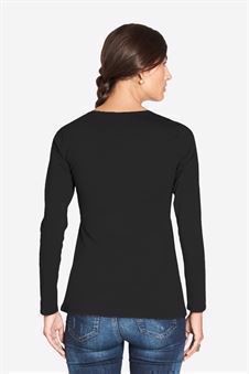Black nursing shirt with long sleeved wrap look - Seen from behind