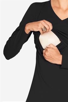 Black nursing shirt with long sleeved wrap look - Nursing access