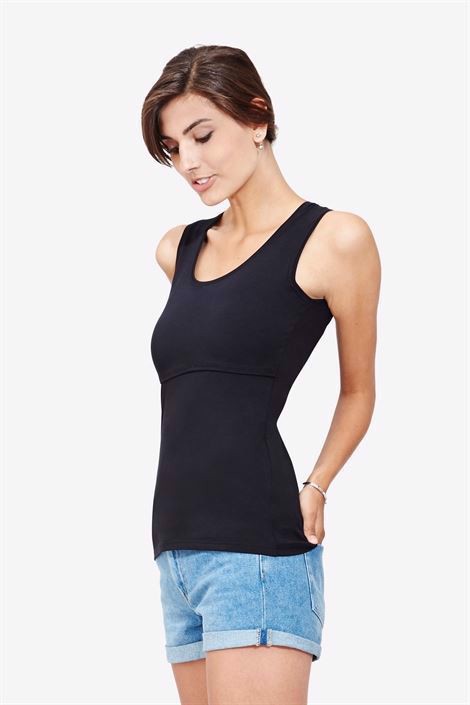 Black nursing top made of soft organic cotton - Front view
