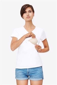 White nursing top with V-neck and wrap-around look in Organic cotton - access for nursing