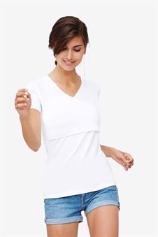 White nursing top with V-neck and wrap-around look in Organic cotton - front view
