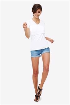 White nursing top with V-neck and wrap-around look in Organic cotton - full figur