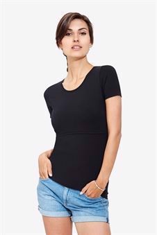 Short sleeved black Maternity & nursing Top made of organic cotton - Front view