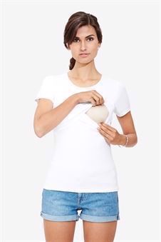 White nursing t-shirt with round neck and short sleeves - nursing function