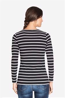 Black and white Striped maternity blouse - classic T-shirt model - Seen from behind