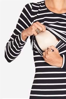 Black and white Striped maternity blouse - classic T-shirt model - Breastfeeding access