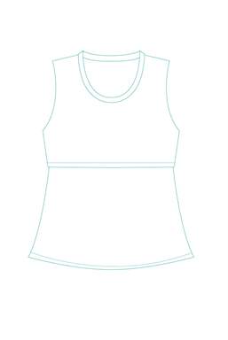 White nursing top with a deep round neck and wide straps, detail
