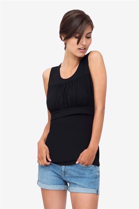 Black nursing top draped across the chest in organic bamboo fibres - front view