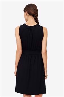 Black sleeveless nursing dress – knee-length in bamboo fibers - seen from behind